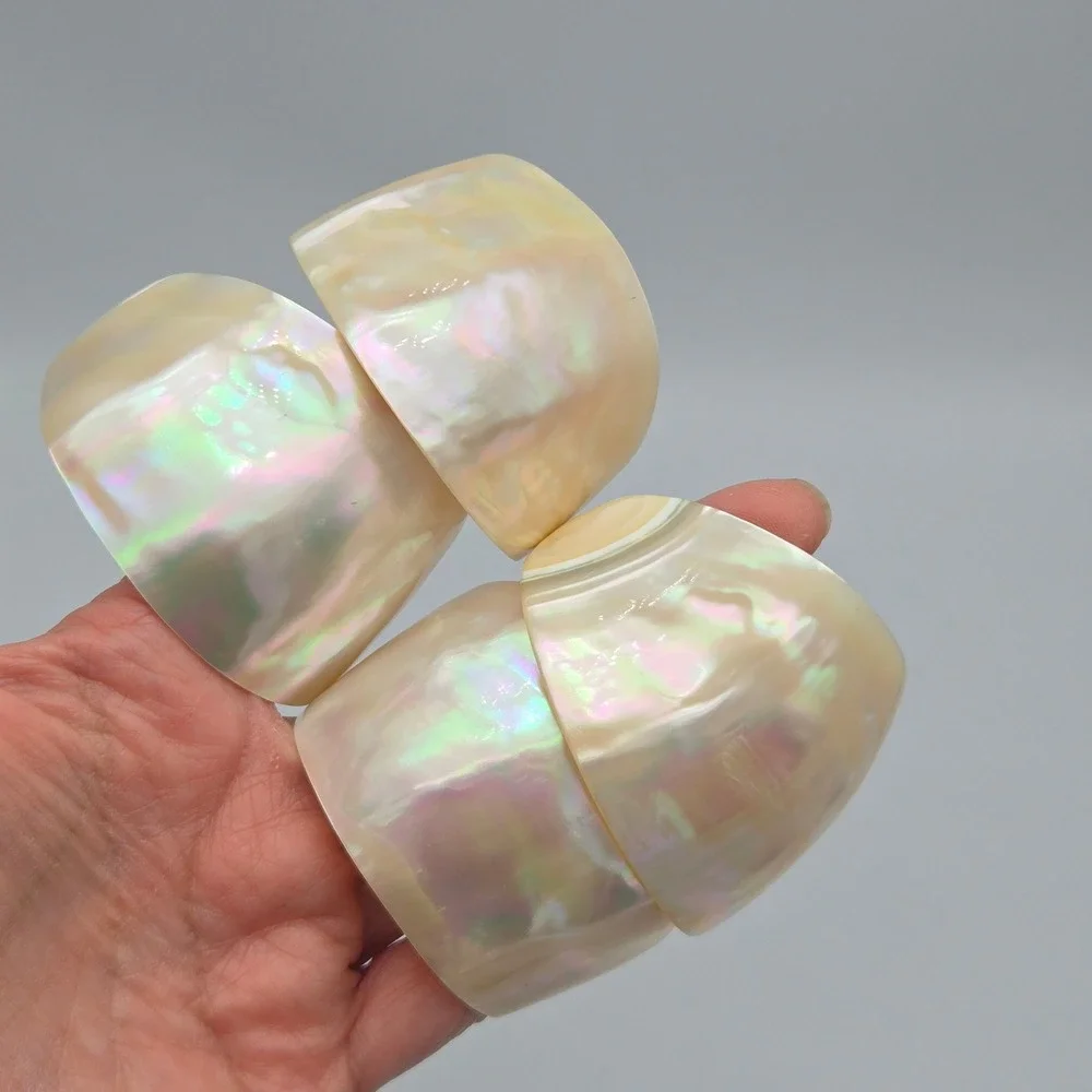 Vintage Natural Shell Mother of Pearl Napkin Rings Set of 8 Beachy Coastal Boho